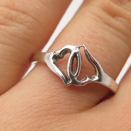 925 Sterling Silver Vintage Open Hearts Ring Size 8