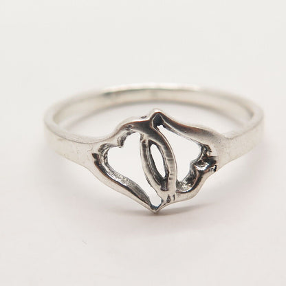 925 Sterling Silver Vintage Open Hearts Ring Size 8