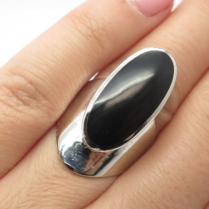 925 Sterling Silver Vintage Real Black Onyx Gem Statement Ring Size 7