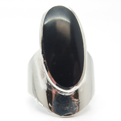 925 Sterling Silver Vintage Real Black Onyx Gem Statement Ring Size 7