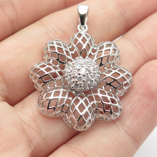 925 Sterling Silver Vintage Pave C Z Orante Pendant