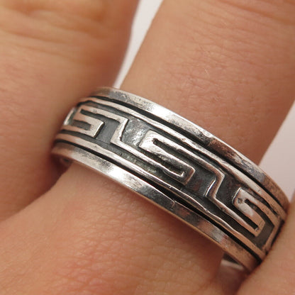 925 Sterling Silver Vintage Greek Maze Rotating Band Ring Size 13.75