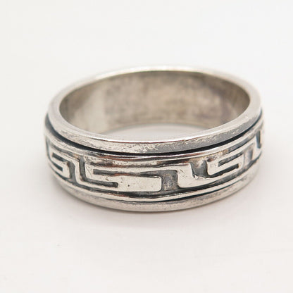 925 Sterling Silver Vintage Greek Maze Rotating Band Ring Size 13.75