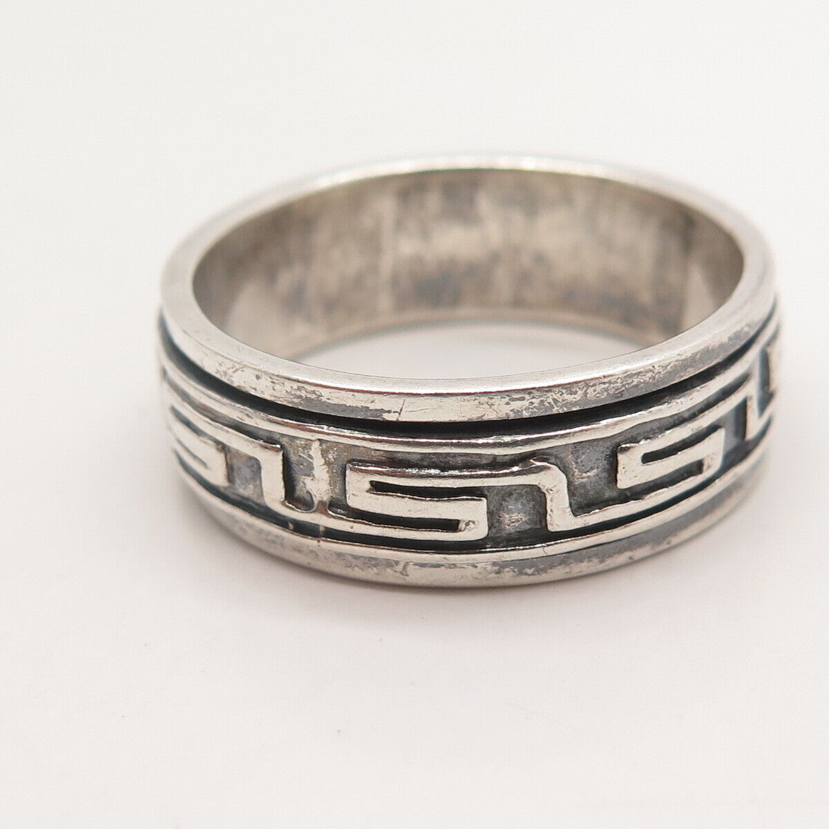 925 Sterling Silver Vintage Greek Maze Rotating Band Ring Size 13.75