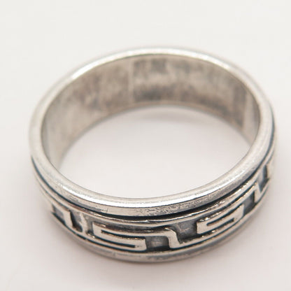 925 Sterling Silver Vintage Greek Maze Rotating Band Ring Size 13.75