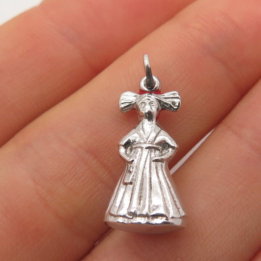 925 Sterling Silver Vintage Enamel Woman in a Kimono Charm Pendant