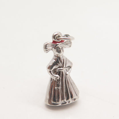 925 Sterling Silver Vintage Enamel Woman in a Kimono Charm Pendant