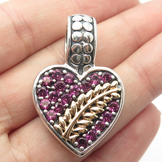 925 Sterling Silver / 14K Gold Vintage Real Amethyst Gem Heart Pendant