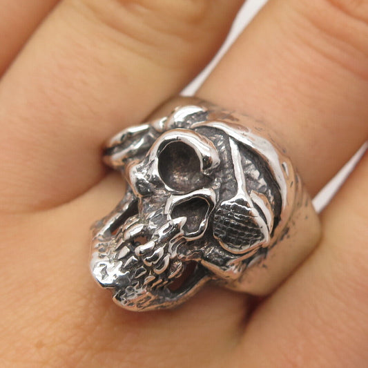 925 Sterling Silver Vintage Skull Biker Ring Size 8.75