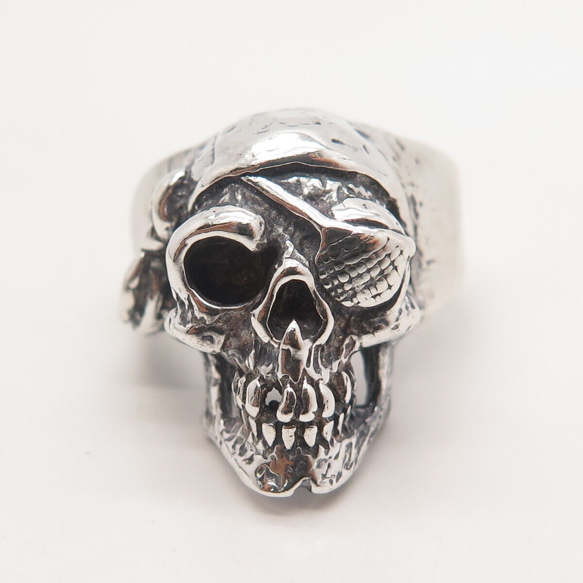 925 Sterling Silver Vintage Skull Biker Ring Size 8.75