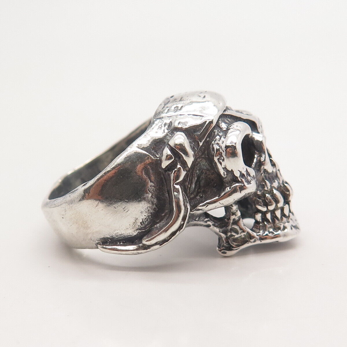 925 Sterling Silver Vintage Skull Biker Ring Size 8.75