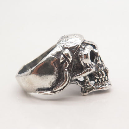 925 Sterling Silver Vintage Skull Biker Ring Size 8.75