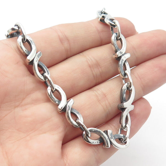 925 Sterling Silver Vintage Mexico Modernist Chain Necklace 16"