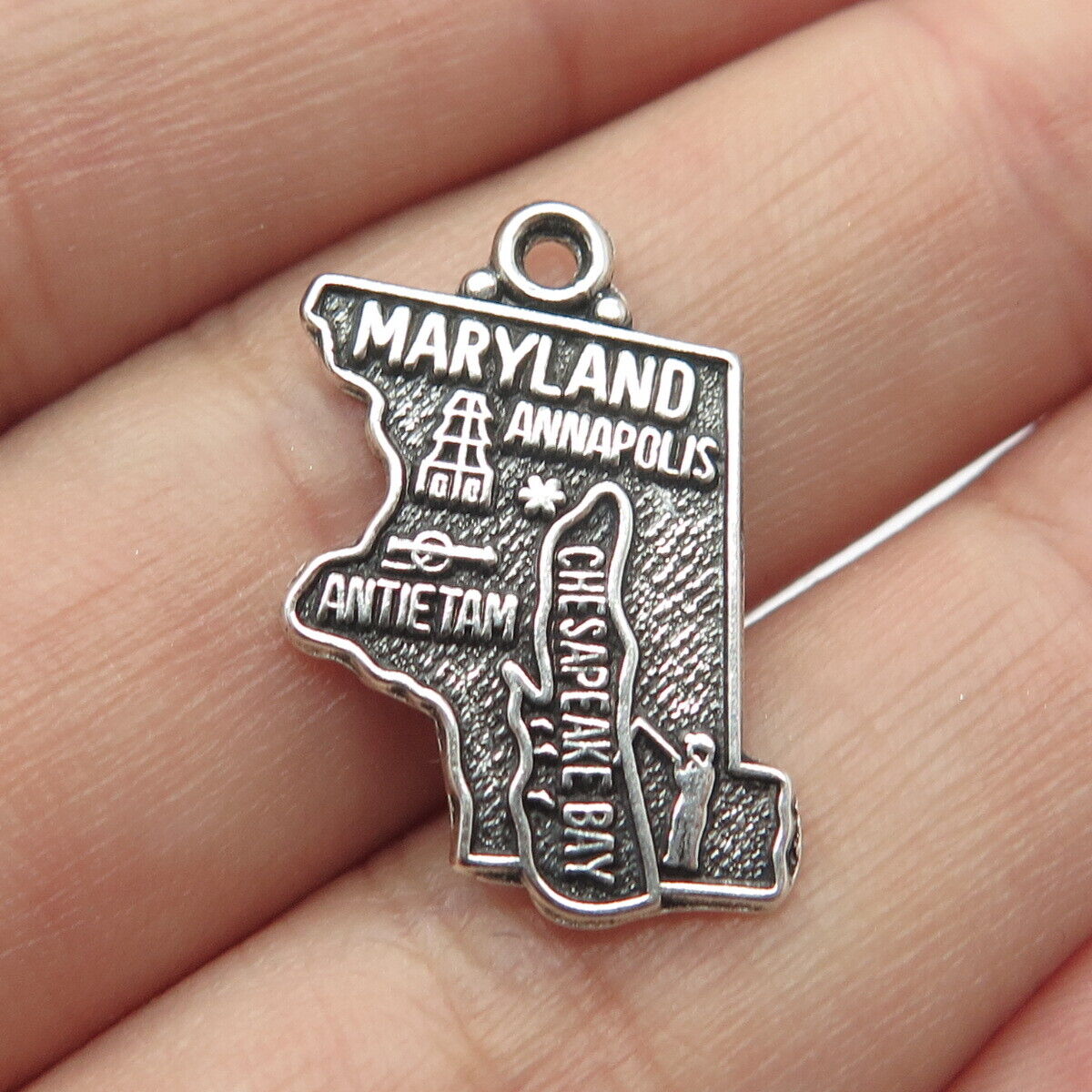 925 Sterling Silver Vintage "Maryland" State Map Charm Pendant