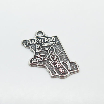 925 Sterling Silver Vintage "Maryland" State Map Charm Pendant