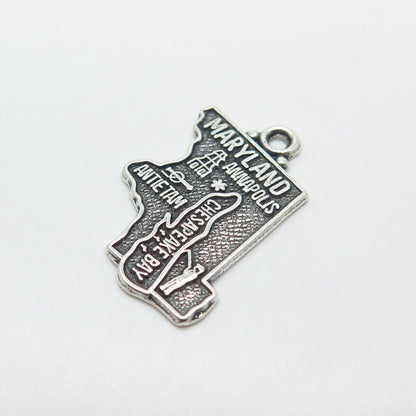 925 Sterling Silver Vintage "Maryland" State Map Charm Pendant