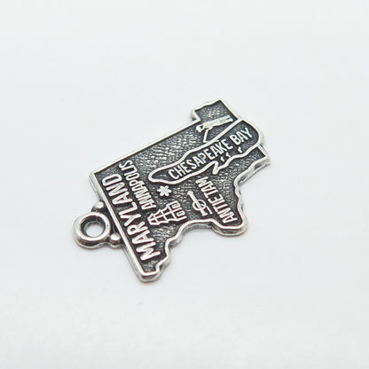 925 Sterling Silver Vintage "Maryland" State Map Charm Pendant