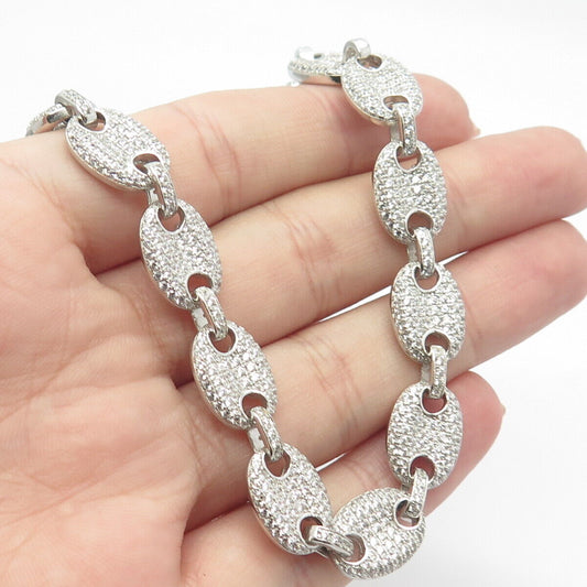 925 Sterling Silver Pave C Z Anchor Mariner Chain Necklace 20"