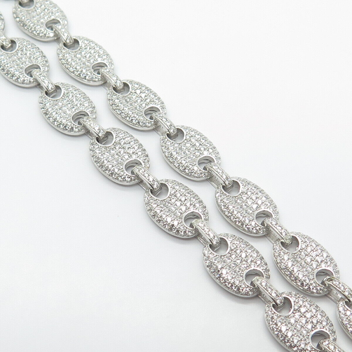 925 Sterling Silver Pave C Z Anchor Mariner Chain Necklace 20"