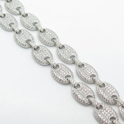 925 Sterling Silver Pave C Z Anchor Mariner Chain Necklace 20"