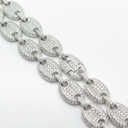 925 Sterling Silver Pave C Z Anchor Mariner Chain Necklace 20"