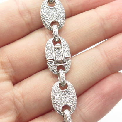 925 Sterling Silver Pave C Z Anchor Mariner Chain Necklace 20"