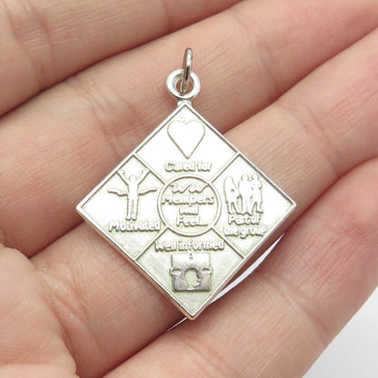 925 Sterling Silver Vintage "Members Will Feel" Inspirational Charm Pendant