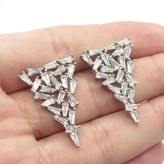 925 Sterling Silver Pave C Z Modernist Earrings