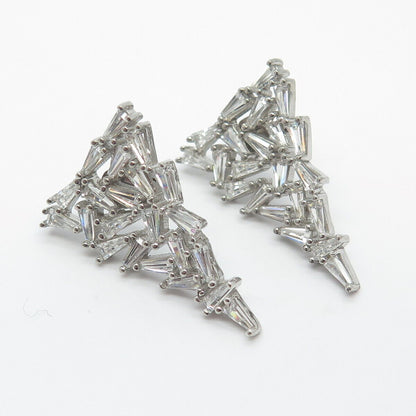 925 Sterling Silver Pave C Z Modernist Earrings