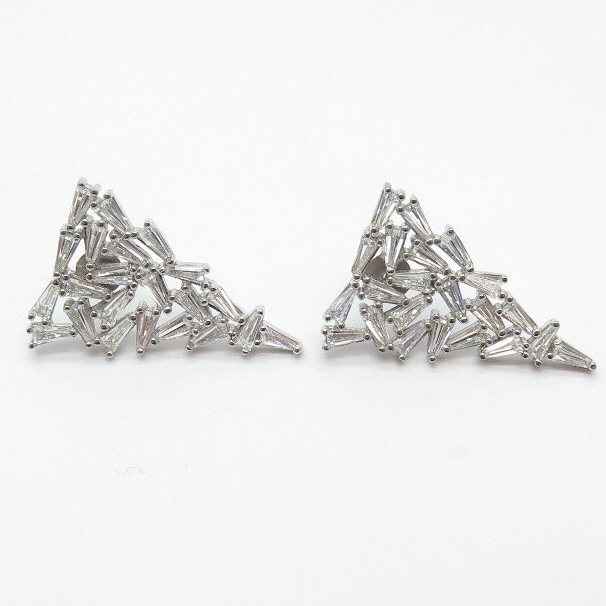 925 Sterling Silver Pave C Z Modernist Earrings