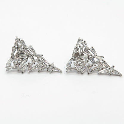 925 Sterling Silver Pave C Z Modernist Earrings