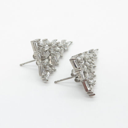 925 Sterling Silver Pave C Z Modernist Earrings