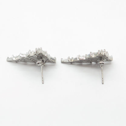 925 Sterling Silver Pave C Z Modernist Earrings