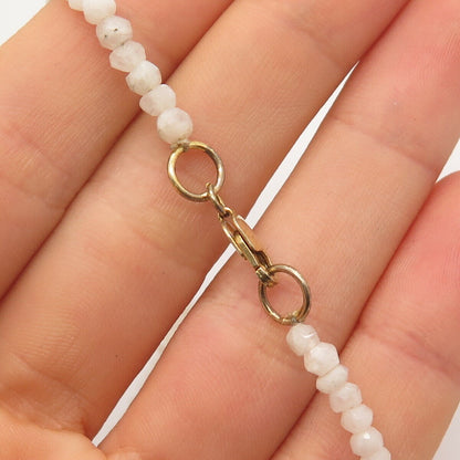 925 Sterling Silver Gold-Plated Vintage Moonstone Tassel Bead Chain Necklace 14"