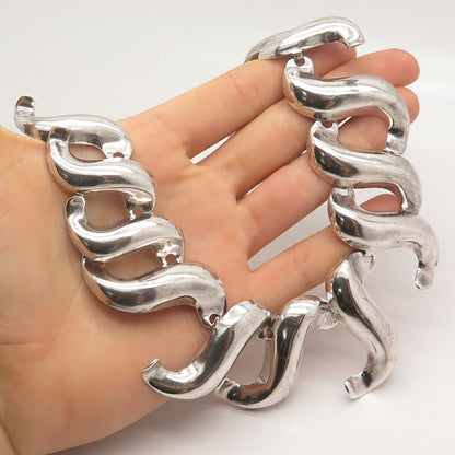 925 Sterling Silver Vintage Mexico Curved Fancy Chain Necklace 16"