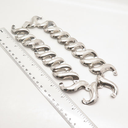 925 Sterling Silver Vintage Mexico Curved Fancy Chain Necklace 16"