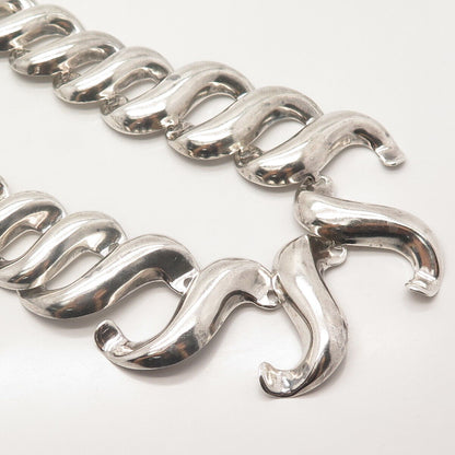 925 Sterling Silver Vintage Mexico Curved Fancy Chain Necklace 16"