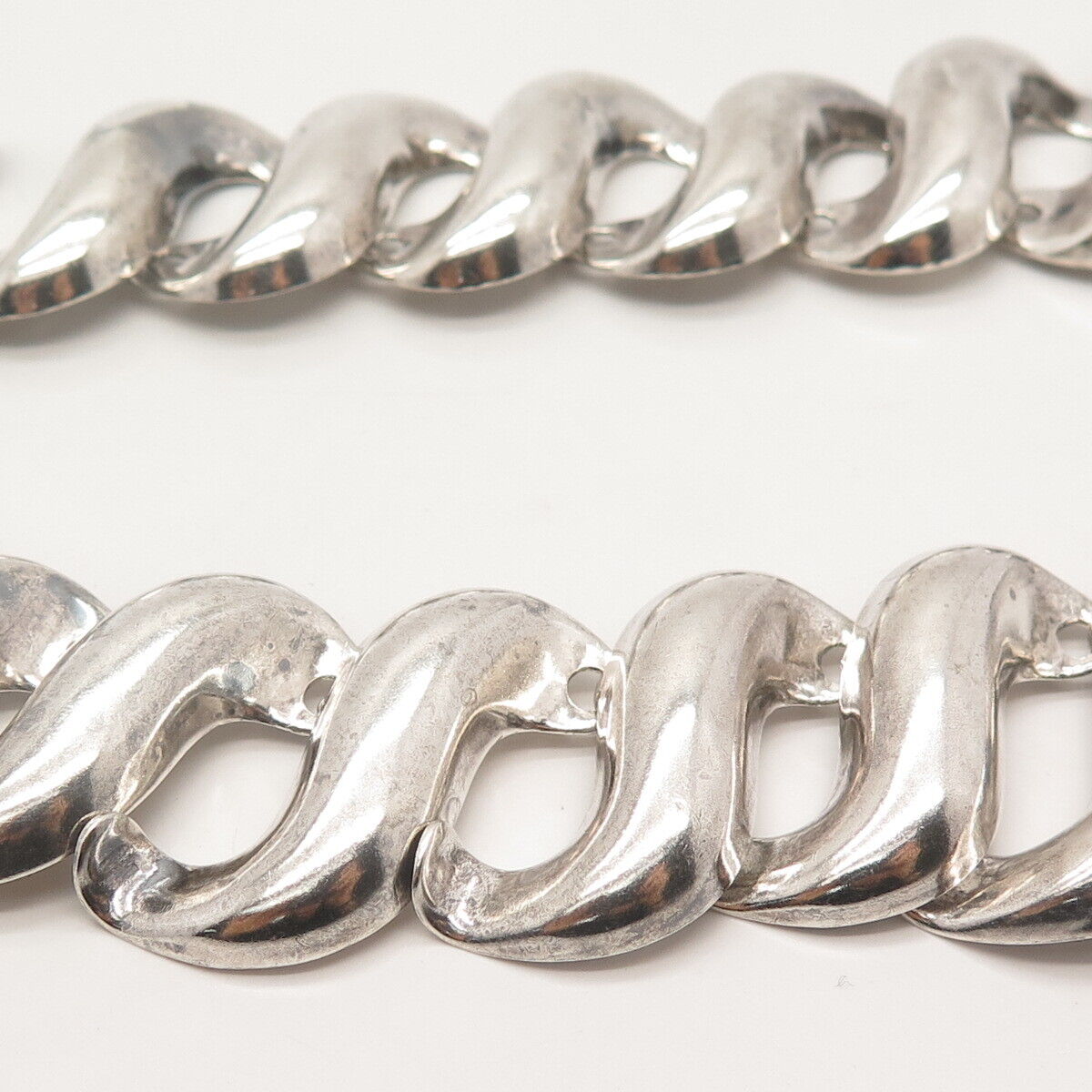 925 Sterling Silver Vintage Mexico Curved Fancy Chain Necklace 16"