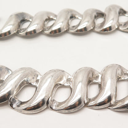 925 Sterling Silver Vintage Mexico Curved Fancy Chain Necklace 16"