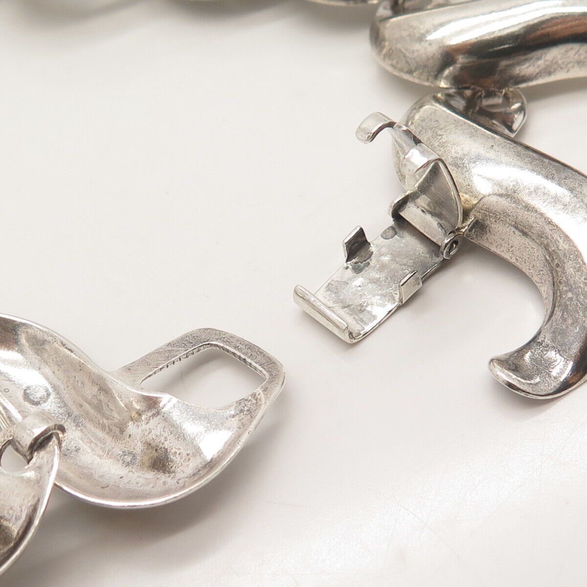 925 Sterling Silver Vintage Mexico Curved Fancy Chain Necklace 16"