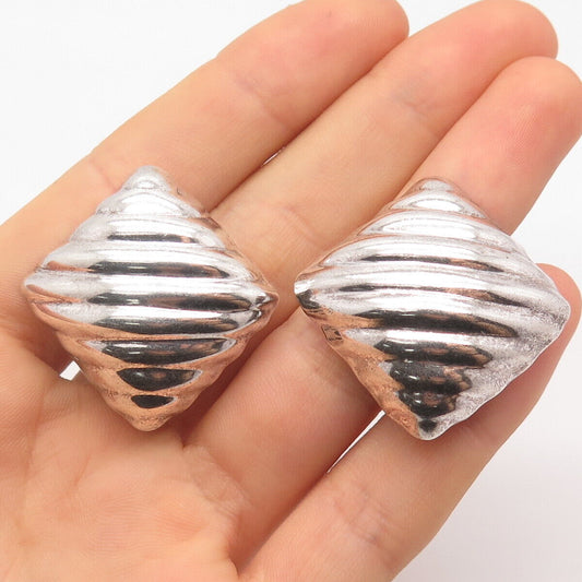 925 Sterling Silver Vintage Mexico Ribbed Clip On Earrings