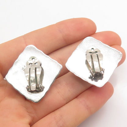 925 Sterling Silver Vintage Mexico Ribbed Clip On Earrings