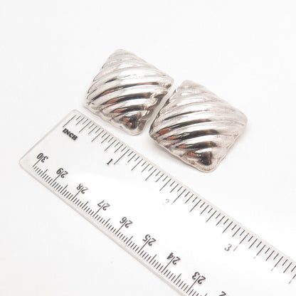 925 Sterling Silver Vintage Mexico Ribbed Clip On Earrings