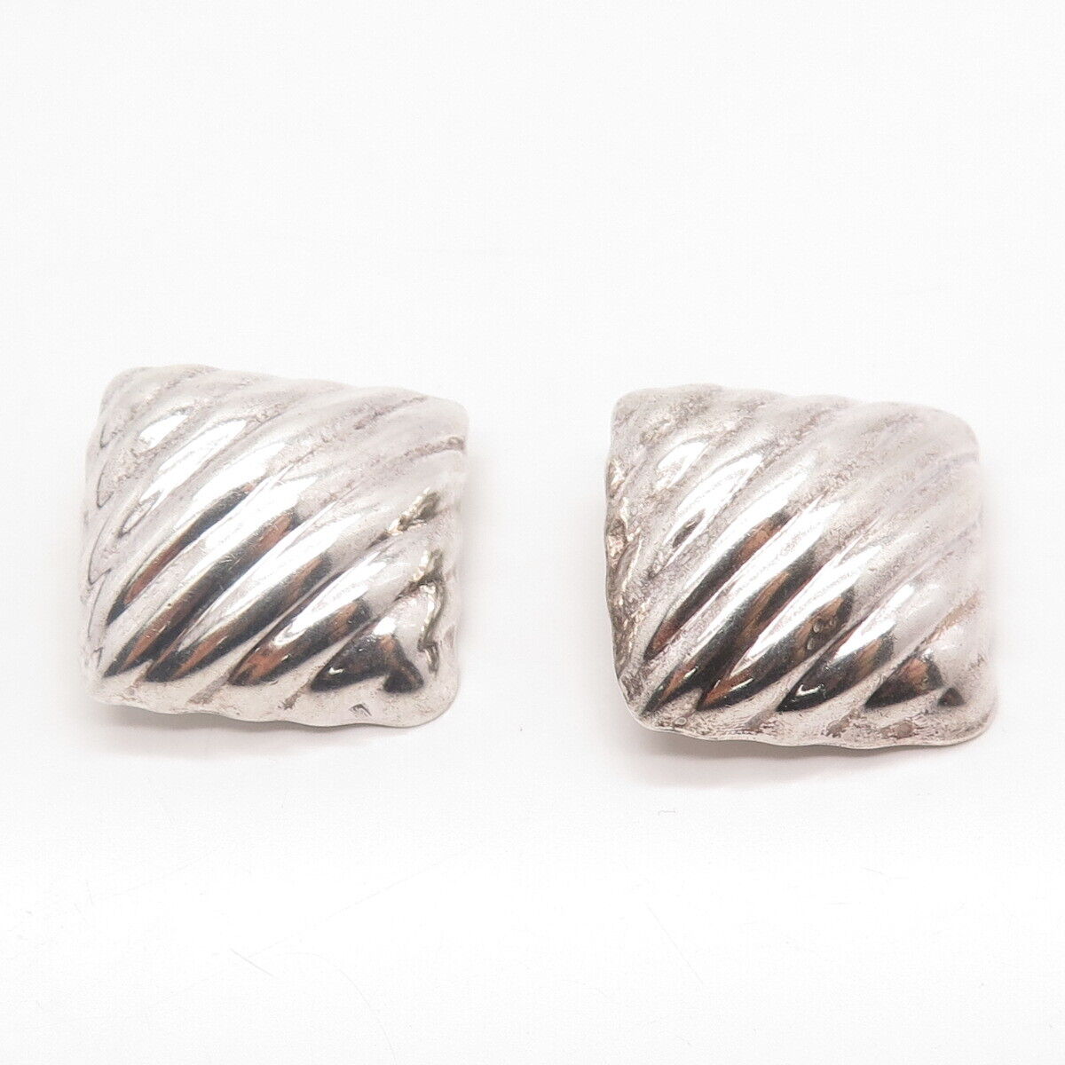 925 Sterling Silver Vintage Mexico Ribbed Clip On Earrings