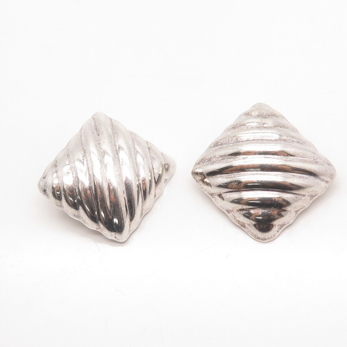 925 Sterling Silver Vintage Mexico Ribbed Clip On Earrings