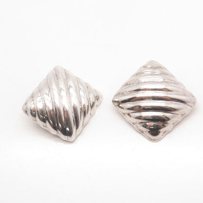 925 Sterling Silver Vintage Mexico Ribbed Clip On Earrings