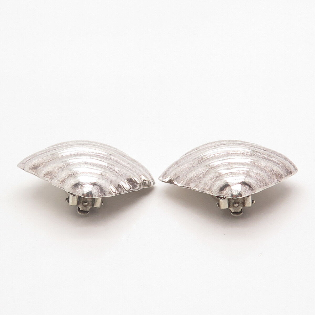 925 Sterling Silver Vintage Mexico Ribbed Clip On Earrings