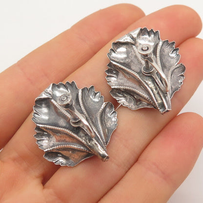 925 Sterling Silver Vintage Floral Screw Back Earrings