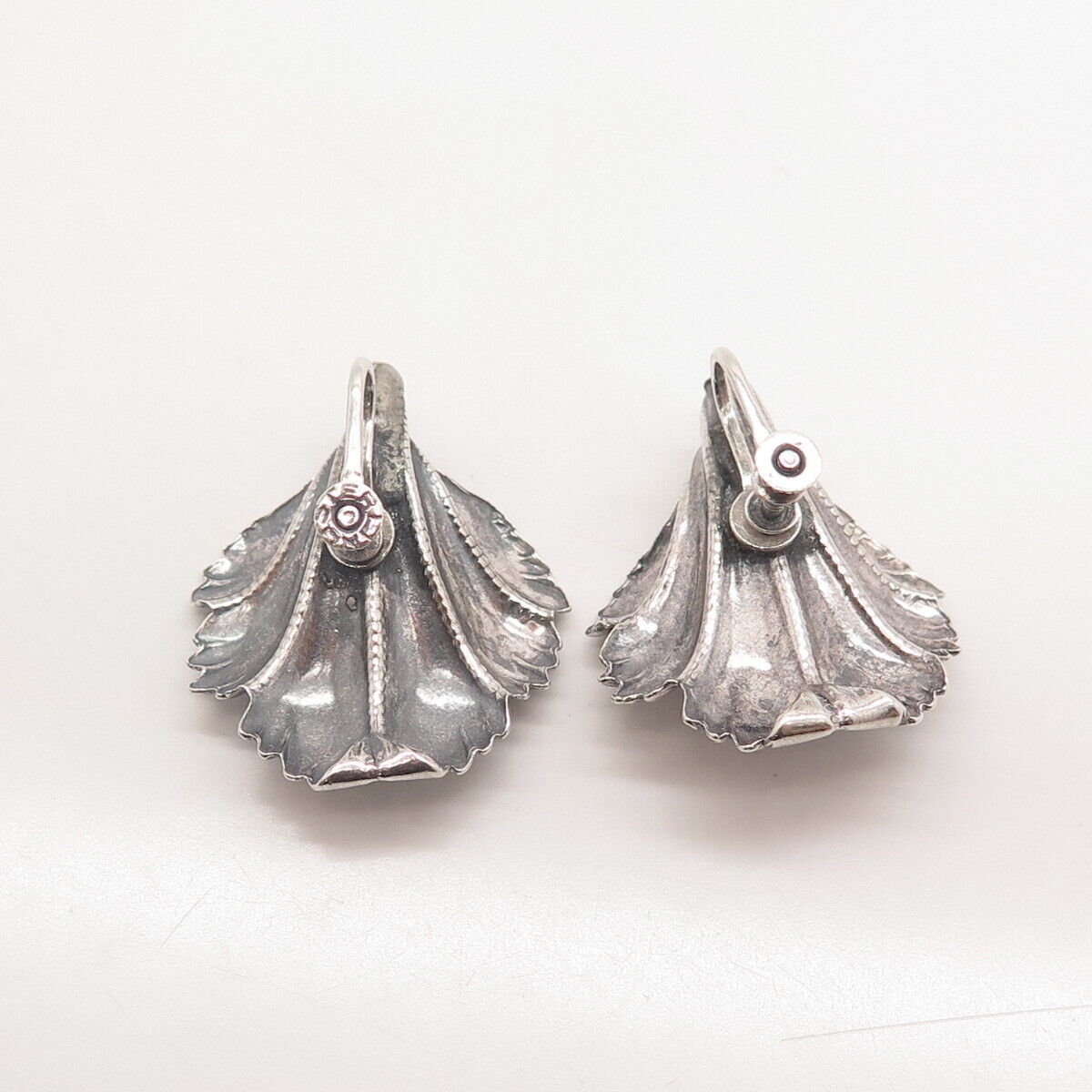 925 Sterling Silver Vintage Floral Screw Back Earrings