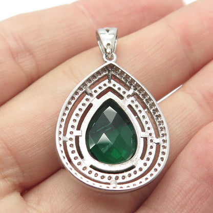 925 Sterling Silver White & Green C Z Drop Pendant